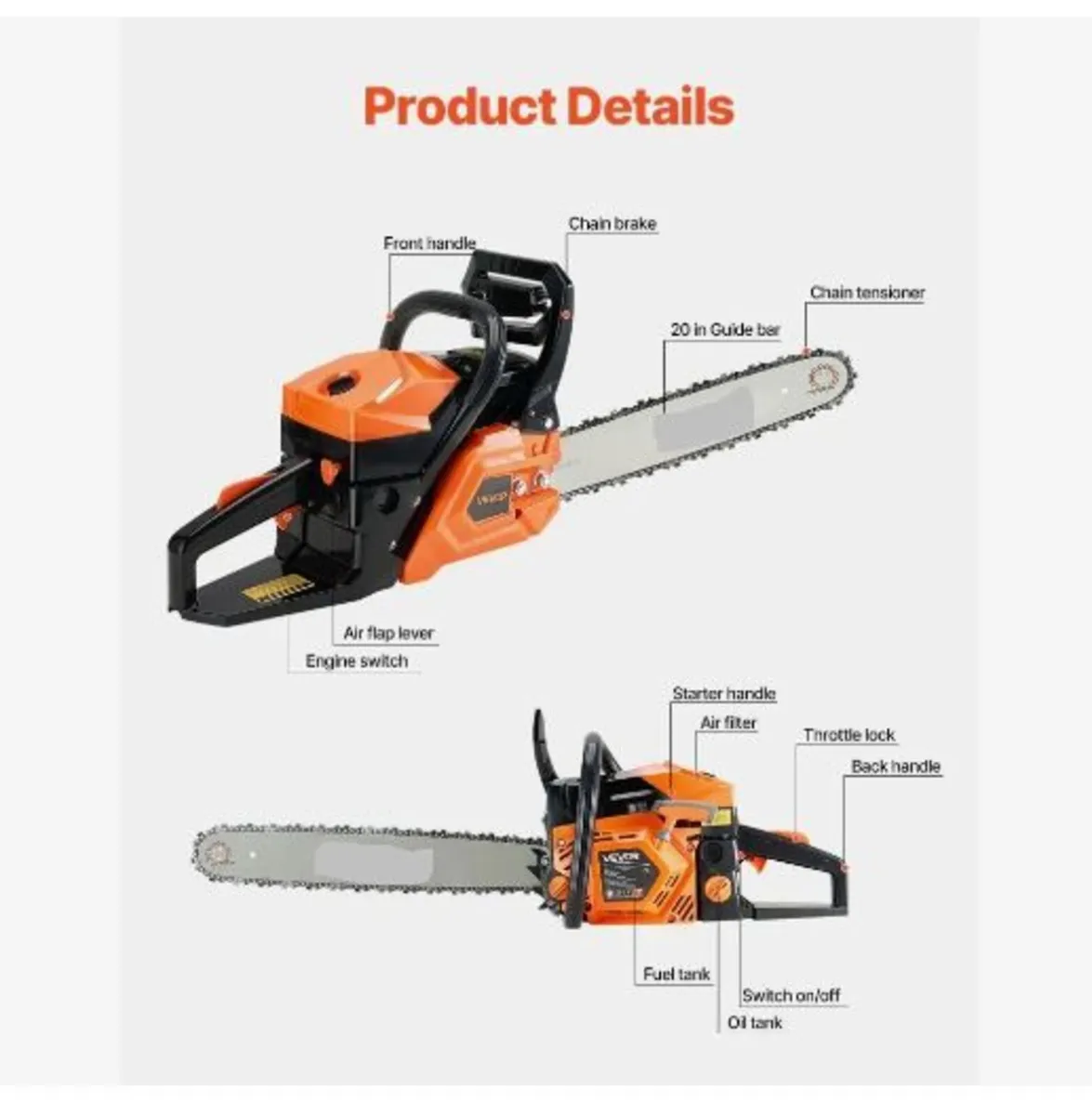 62 cc Gas Chainsaw, 20 inch Gas Powered - Image 4