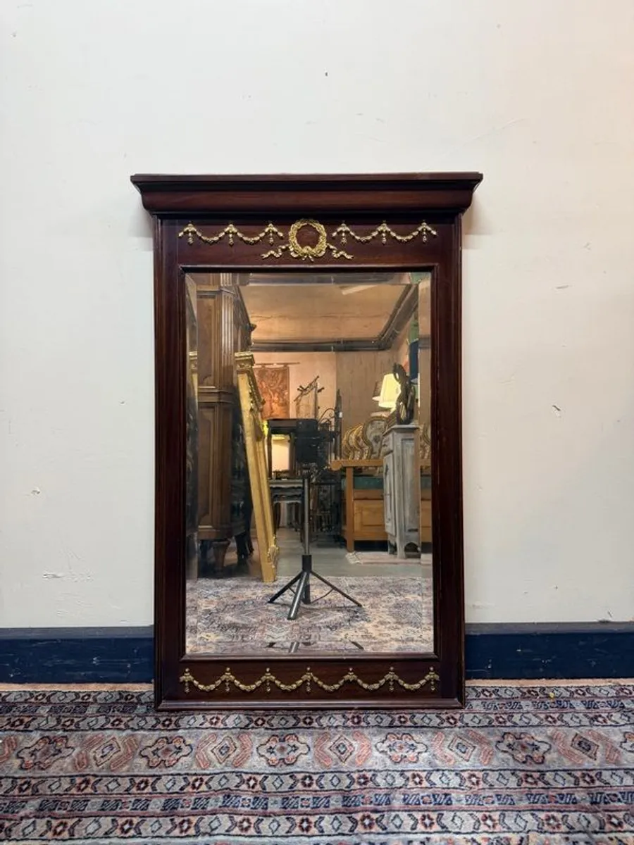 Empire Style Mahogany Mirror with Brass Mounts - Image 1