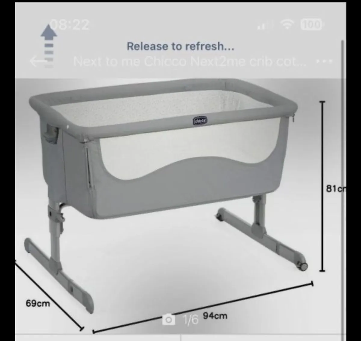 Chicco baby cot - great condition (grey) - Image 2