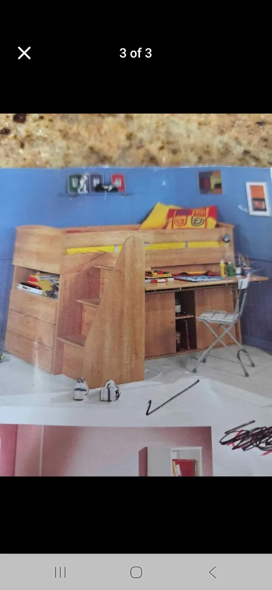 Single wooden bed with storage, pull out desk - Image 1