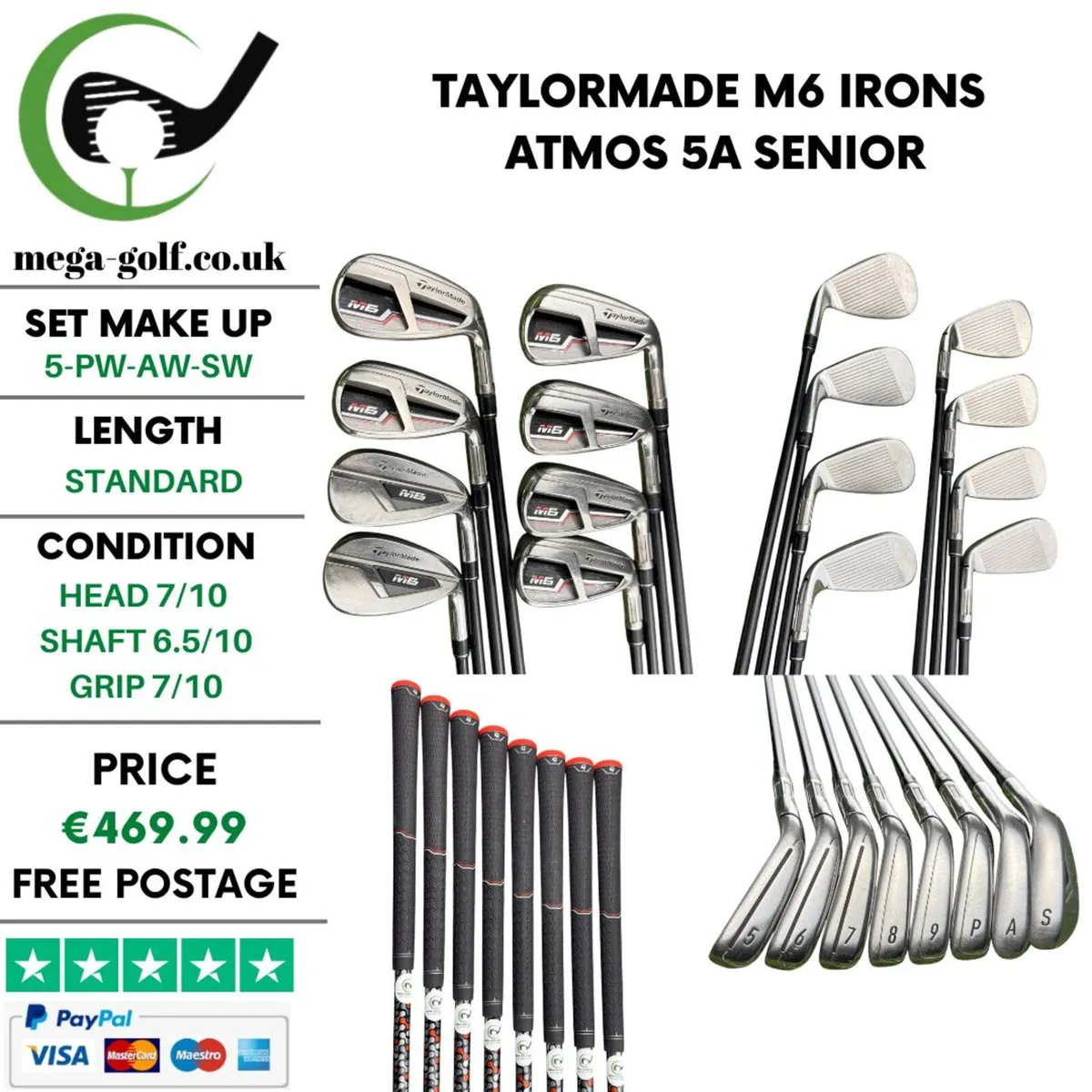 Taylormade M6 Irons / 5-Pw-Aw-Sw / Atmos 5A Senior - Image 1