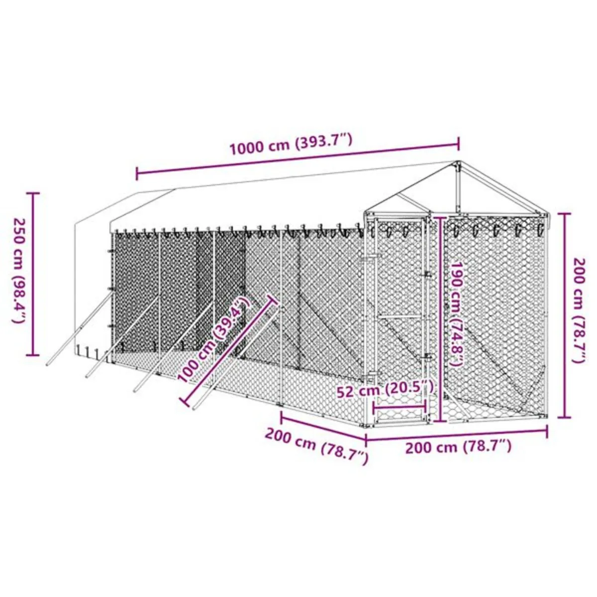 Outdoor Dog Kennel with Roof Silver 2x10x2.5 m Gal - Image 3