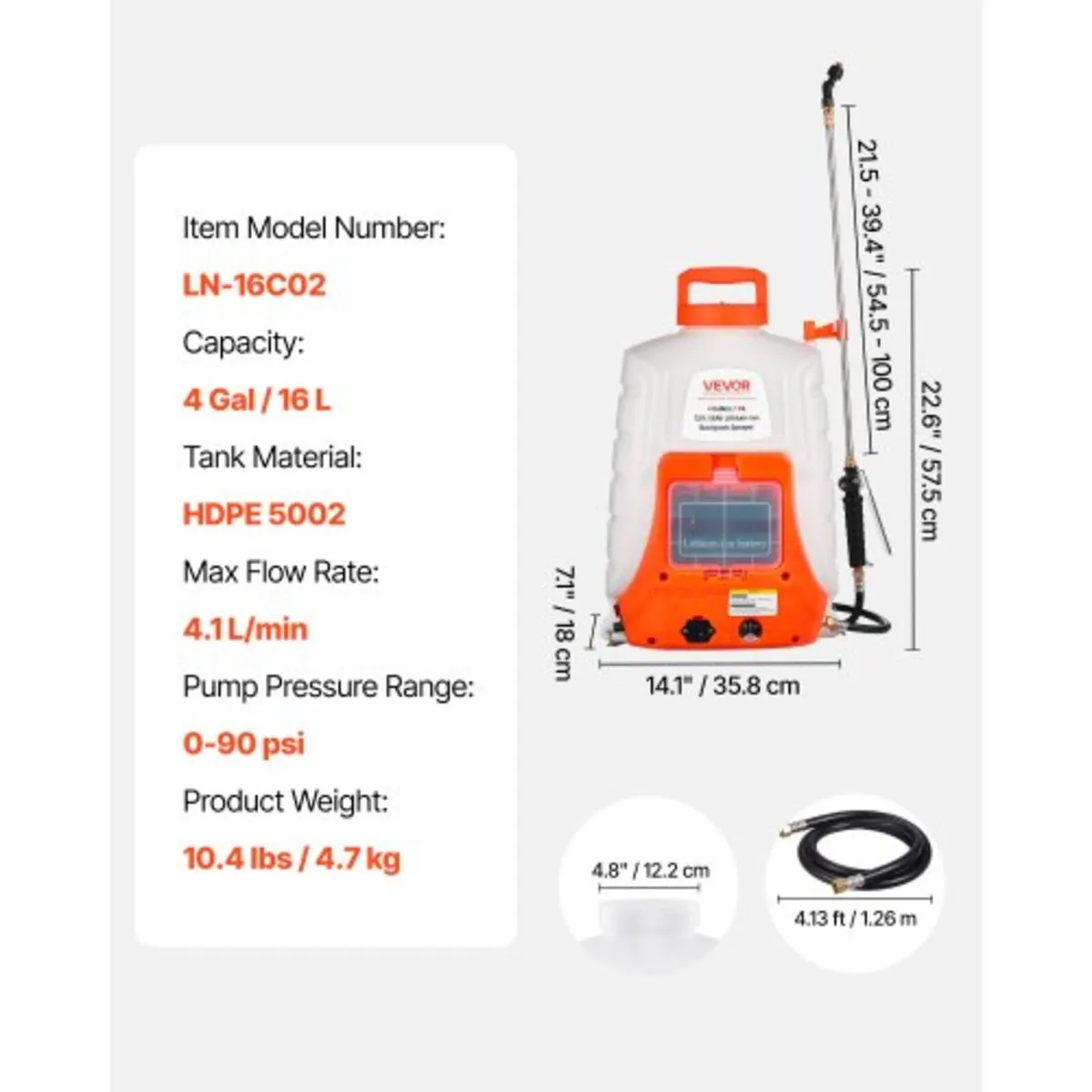 Battery Powered Backpack Sprayer 15.1 L Tank 0-90 - Image 3