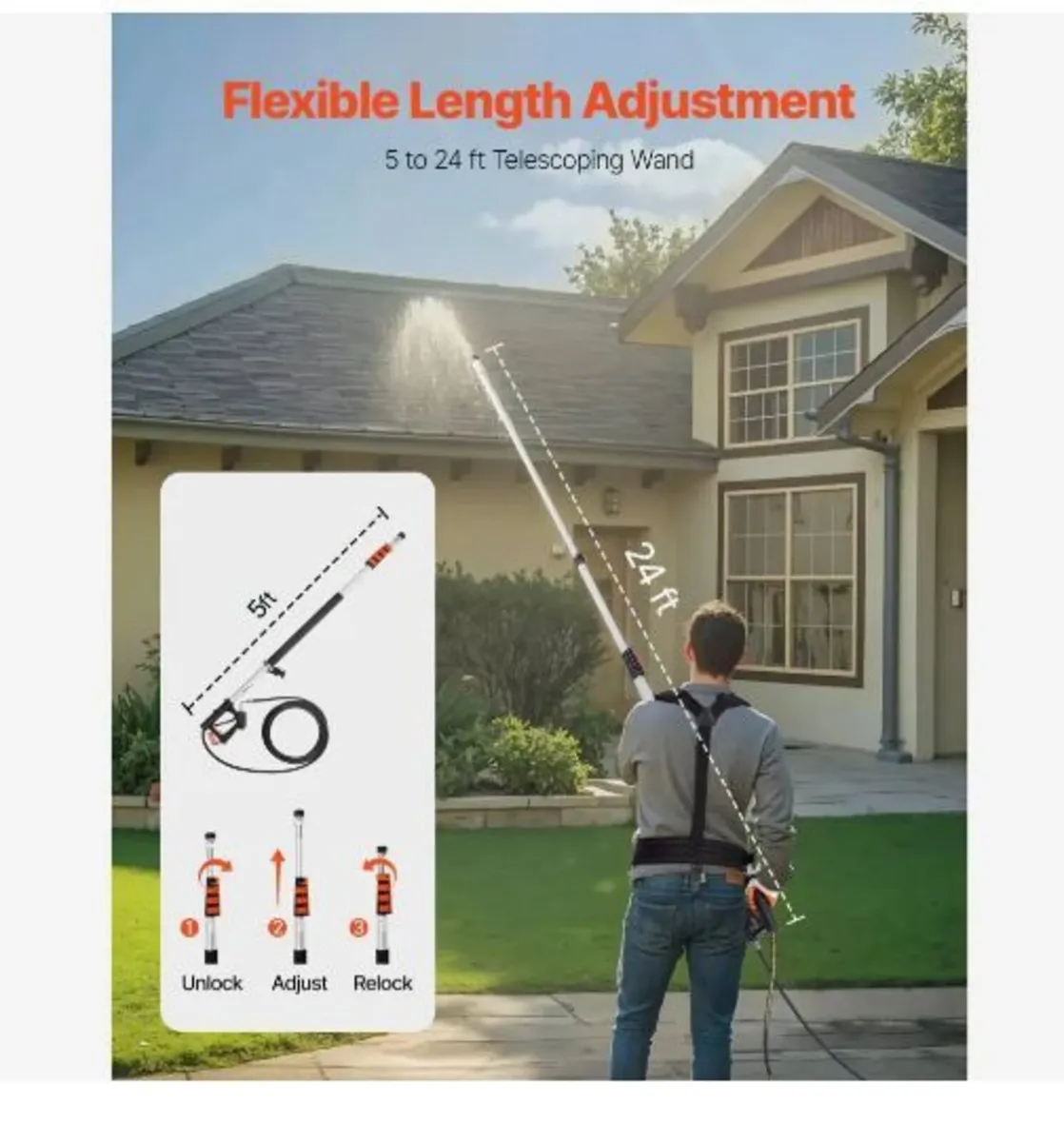 Pressure Washer Telescoping Wand, 24 ft - Image 2