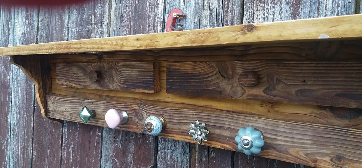 Rustic Mantle / Shelf / Coat & Hat Rack - Image 4