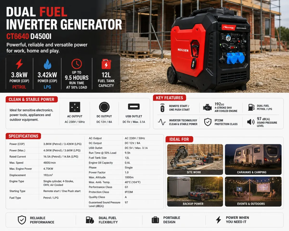 Inverter Generator D4500I 3.8KW Petrol / 3.42KW - Image 3