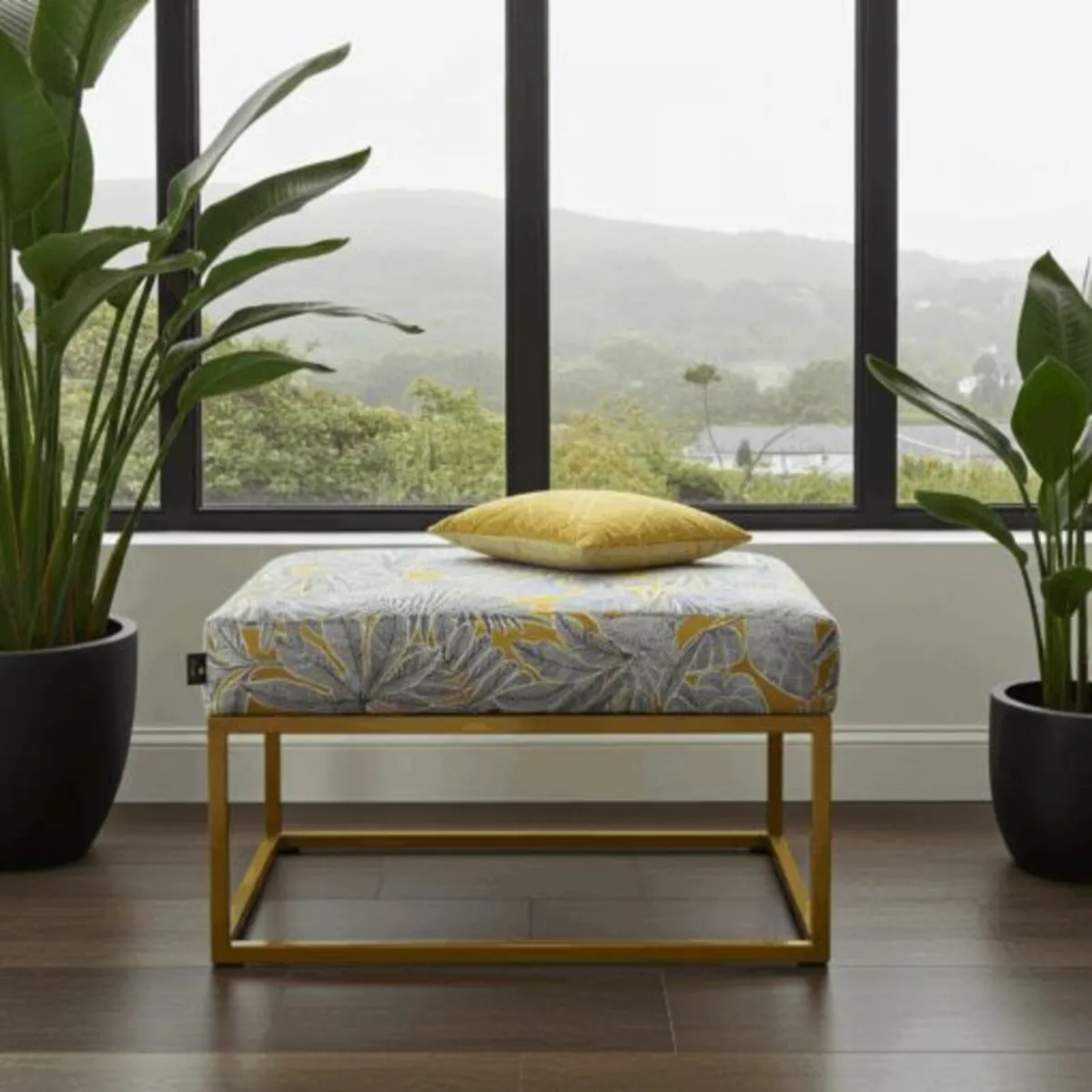 Gray Fabric Square Ottoman 60x60 Metal Frame - Image 1