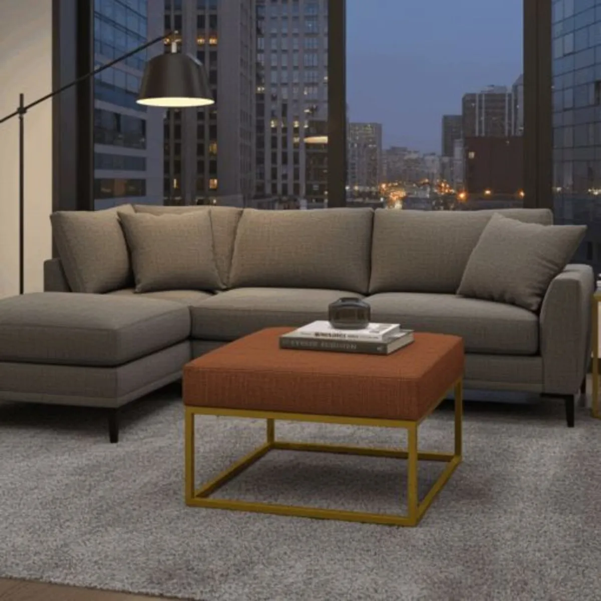 Orange Fabric Coffee Table 60x60 Metal Frame - Image 2