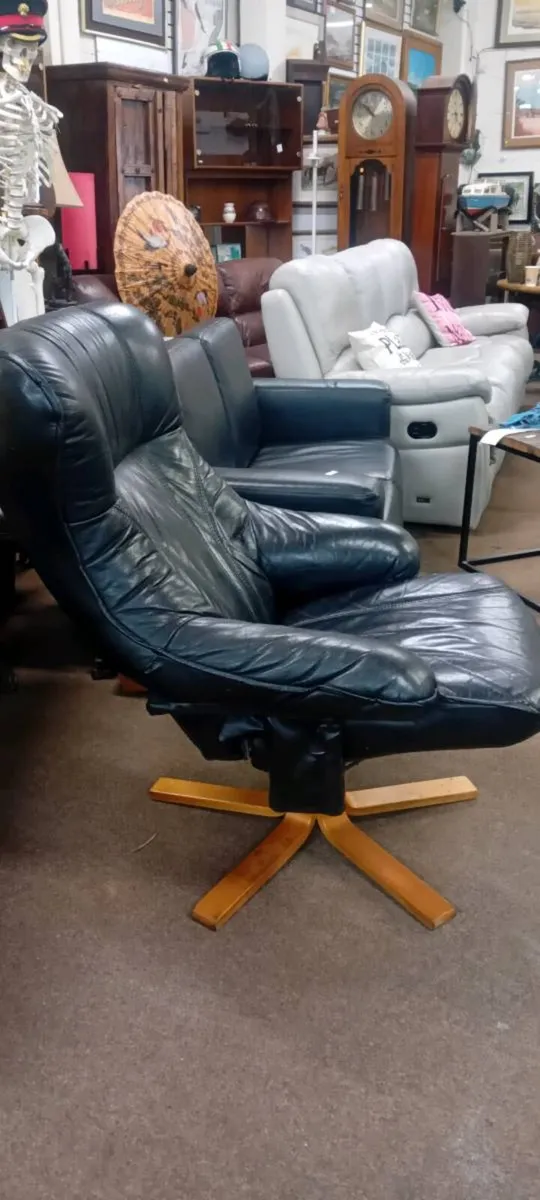 Real Leather Swivel Recline Armchair - Image 2