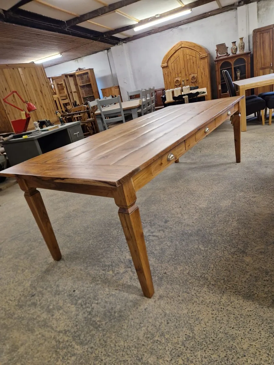 Vintage 8ft oak plank  table with drawers - Image 1
