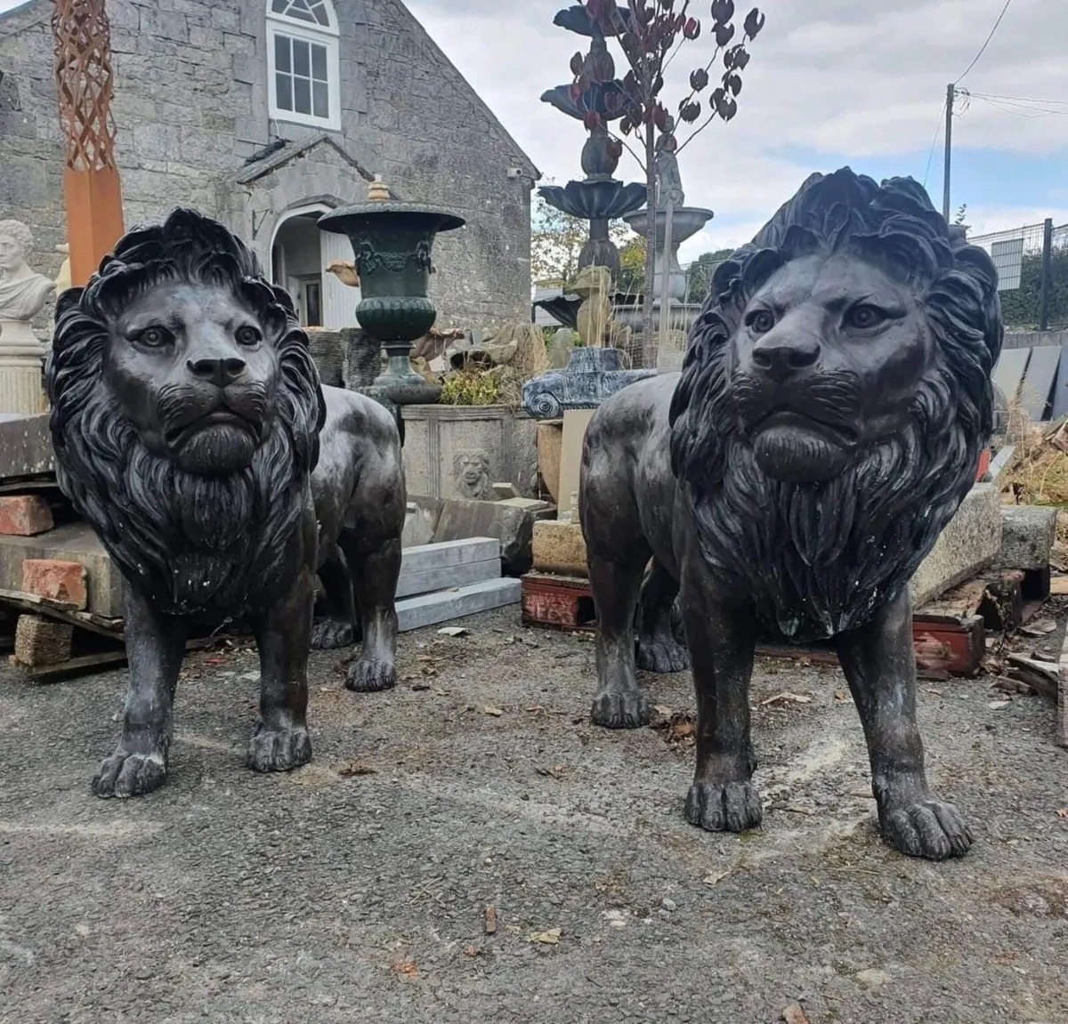 Pair bronze lions