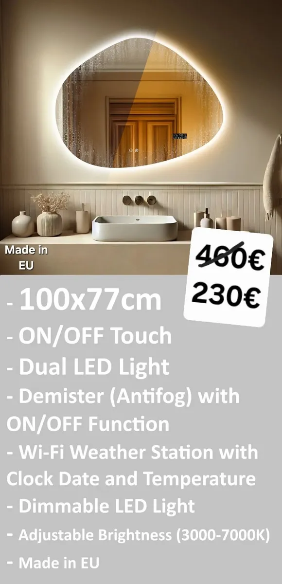 LED Bathroom Mirror Defogger Weather Station - Image 1