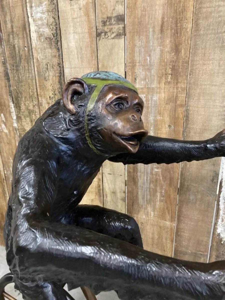 Bronze monkey on bike sculpture life size - Image 2