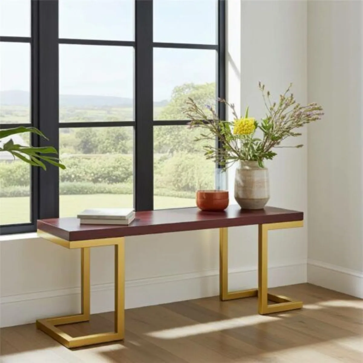 Industrial Wooden Bench with Real Wood Seat - Image 1