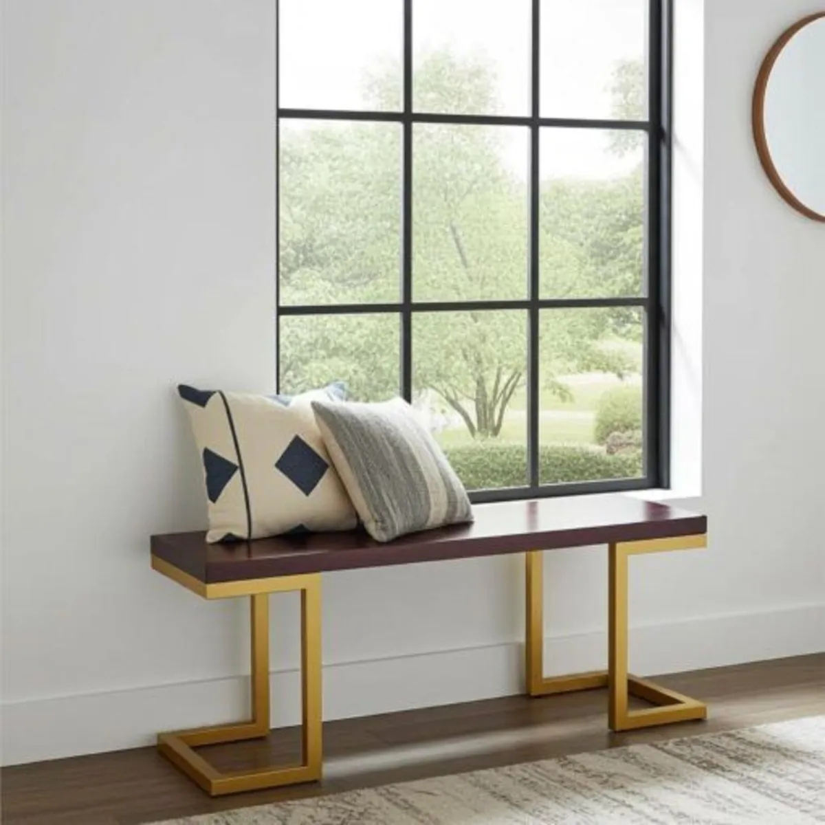 Industrial Wooden Bench with Real Wood Seat - Image 3