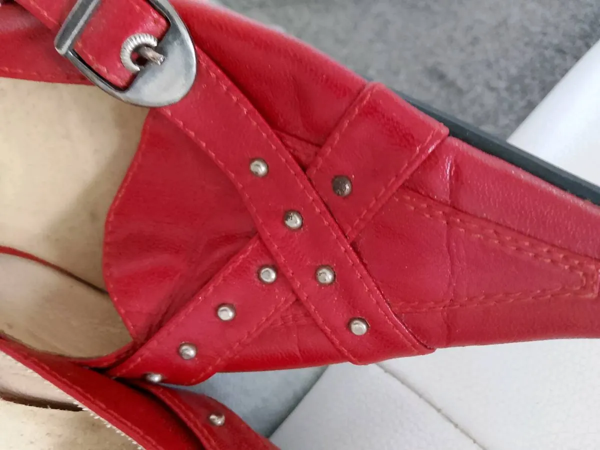 Red  genuine leather shoes size UK 2 - Image 2