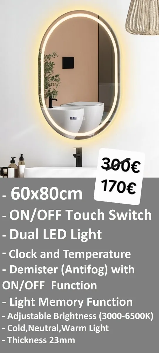 LED Bathroom Mirror 60x80cm Dual LED Demister - Image 1