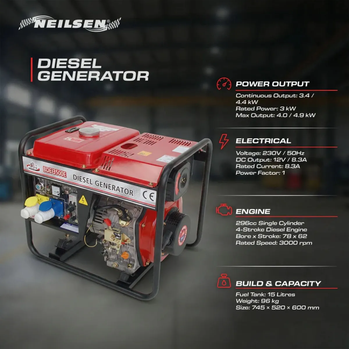 Diesel Generator 3KW 230V 4.9KW Max Recoil Start - Image 4