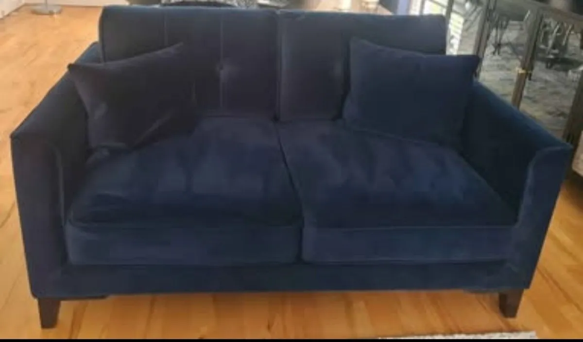Ez Living Navy Velvet Sofas, Armchair & Stool - Image 2