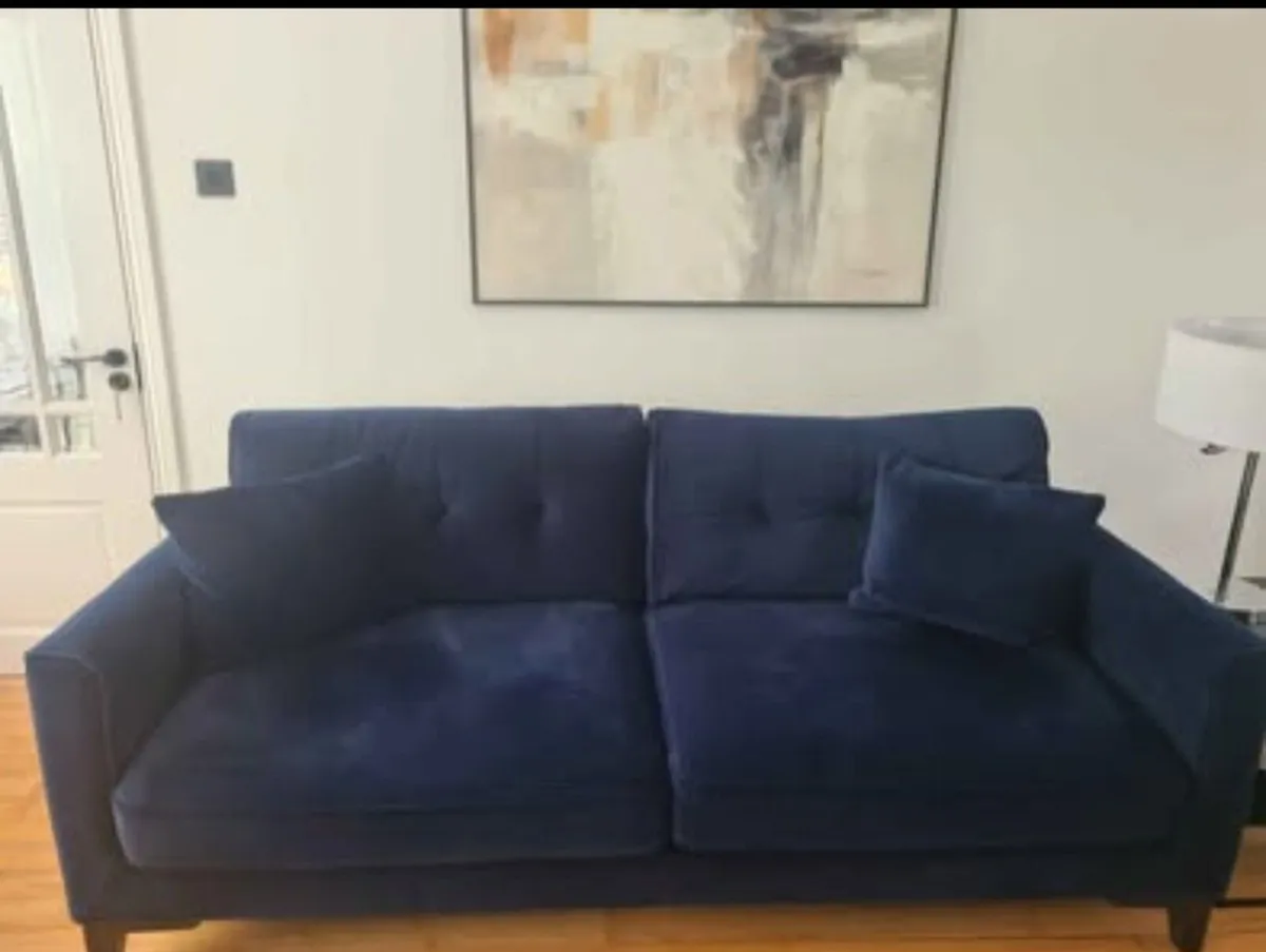 Ez Living Navy Velvet Sofas, Armchair & Stool - Image 3