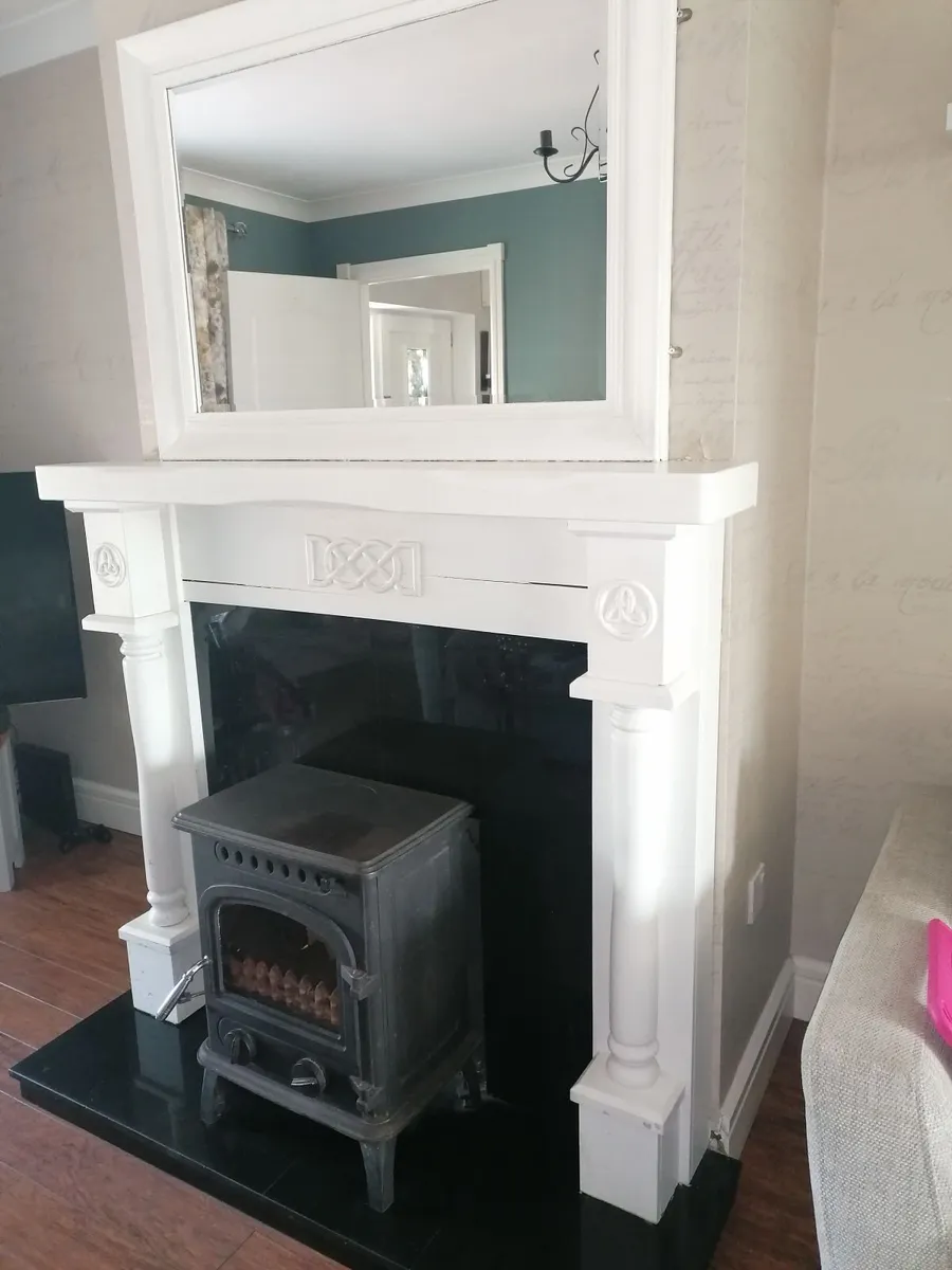 Wood burning stove, fireplace and mirror for sale - Image 1