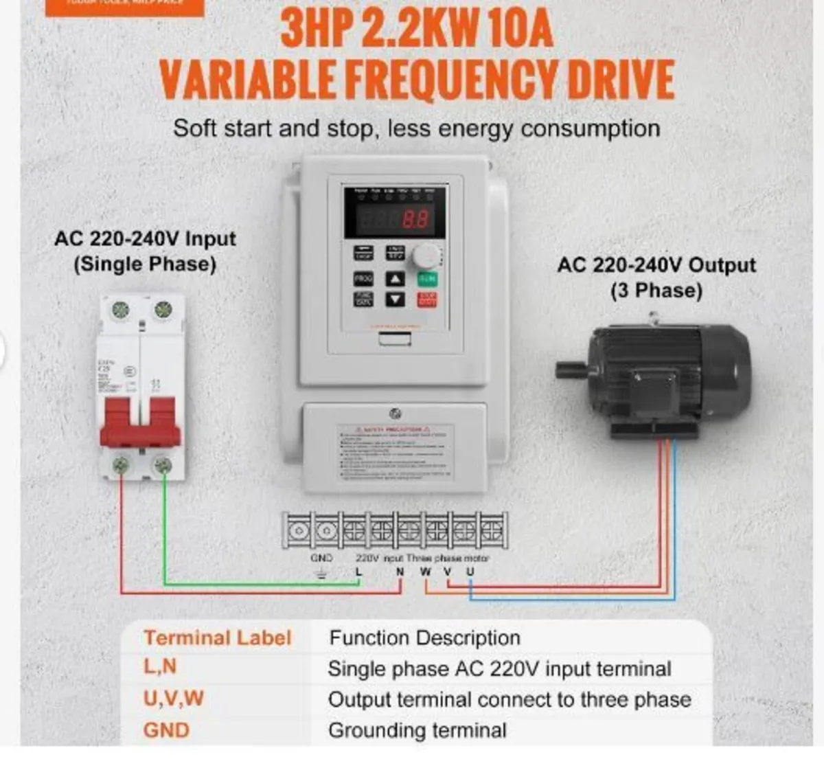 VFD 2.2KW 10A 3HP Variable Frequency Drive - Image 2