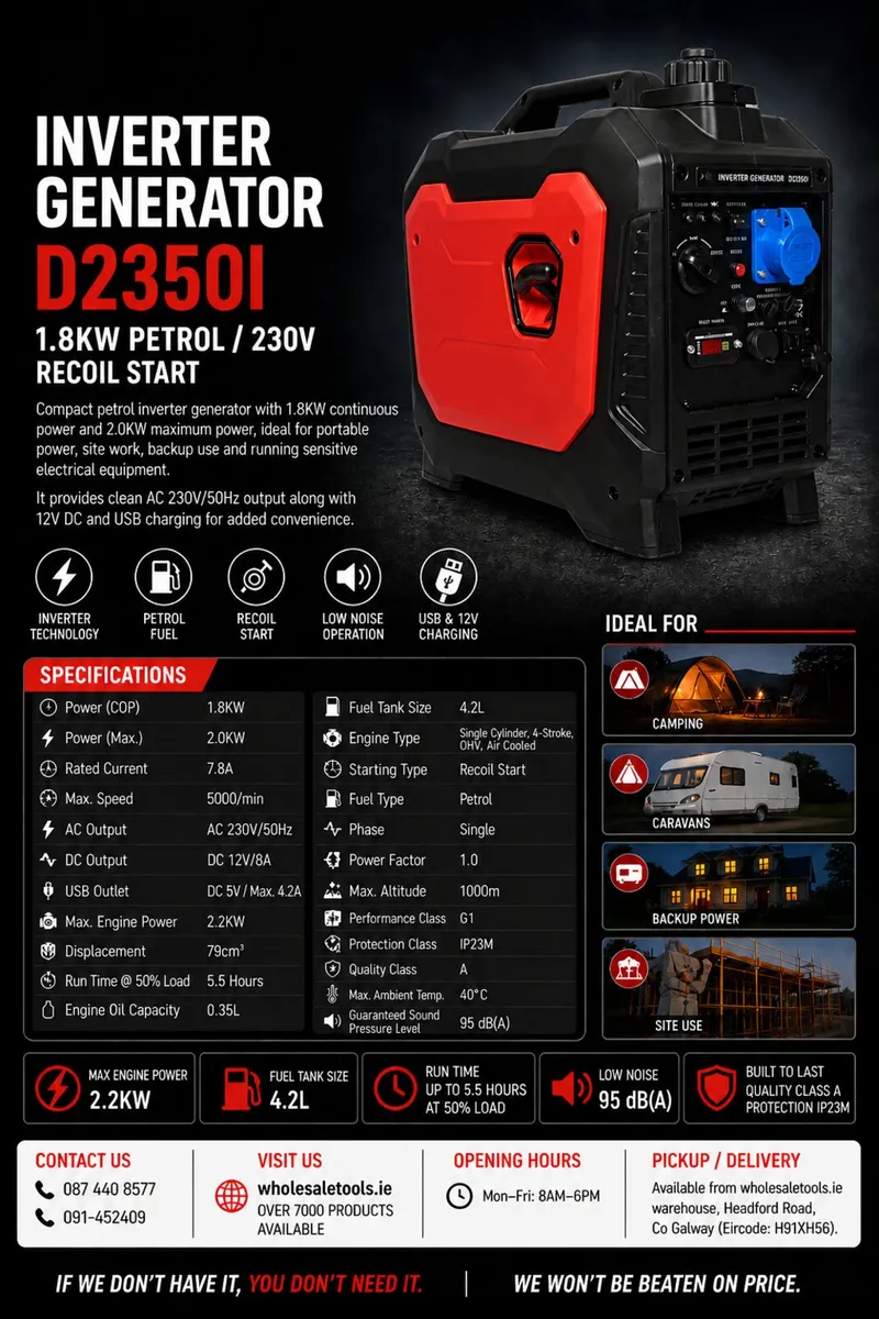 Inverter Generator D2350I 1.8KW Petrol 230V - Image 2