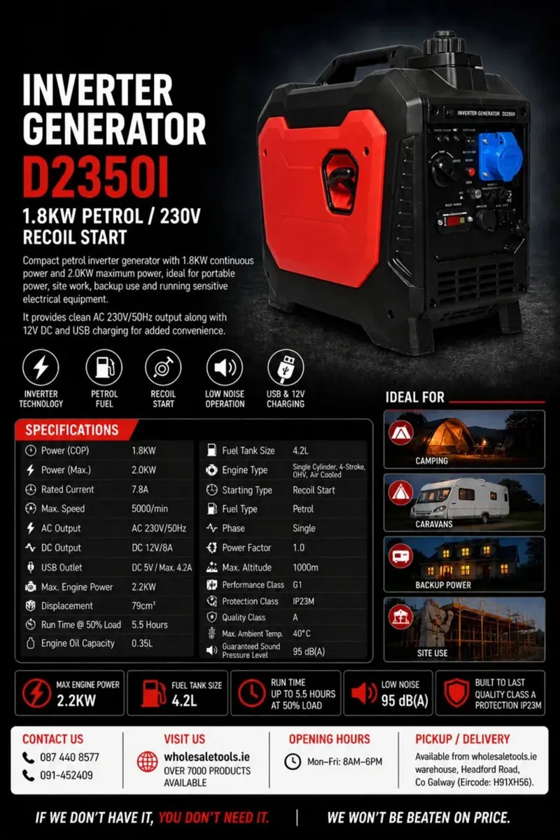 Inverter Generator D2350I 1.8KW Petrol 230V - Image 2