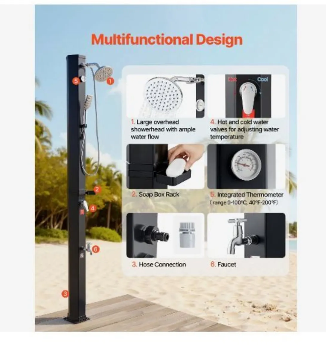 40L Solar Heated Shower, 205cm - Image 4