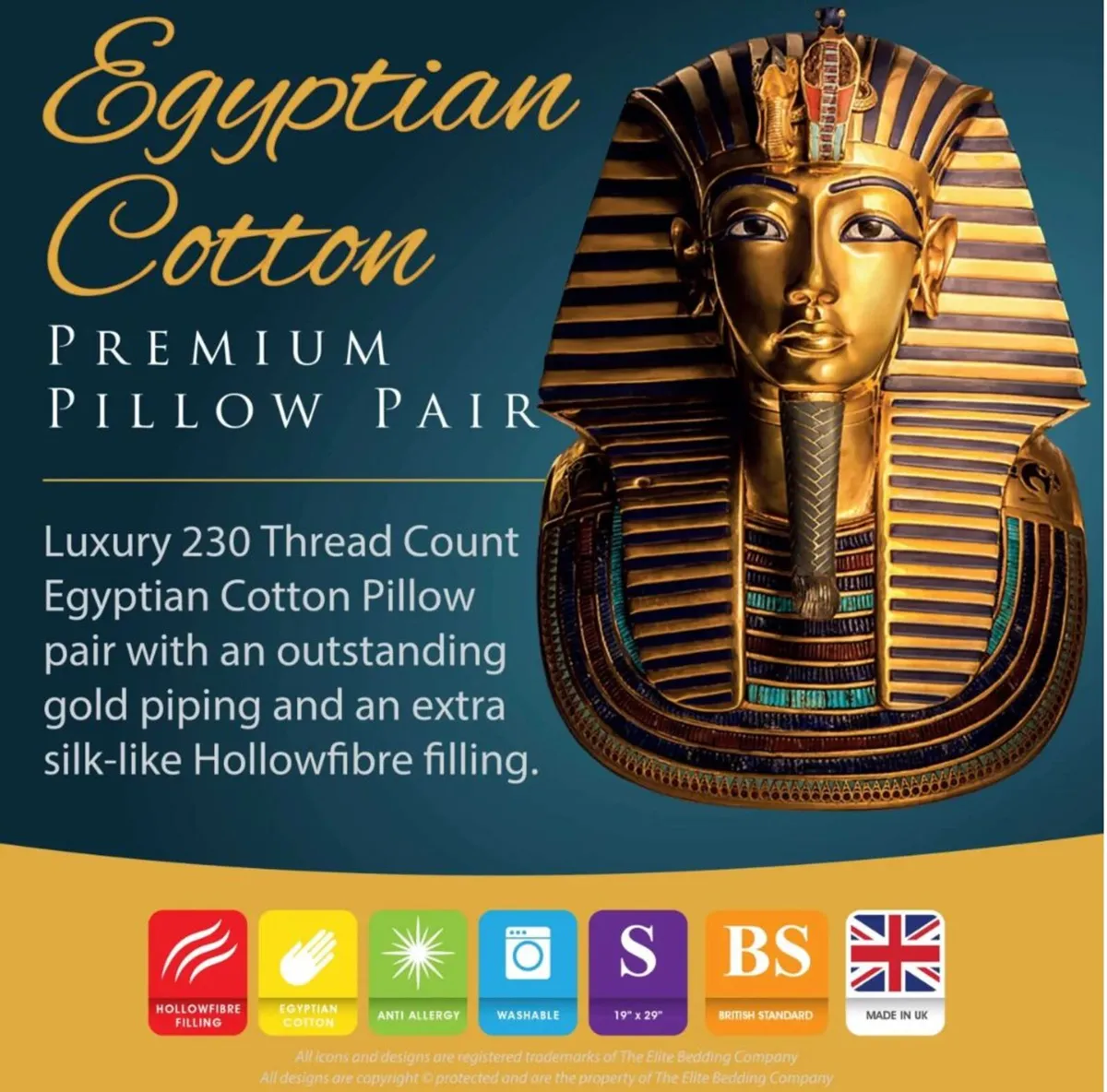 Luxury Egyptian Cotton Pillows (Pair) 230 Thread - Image 1
