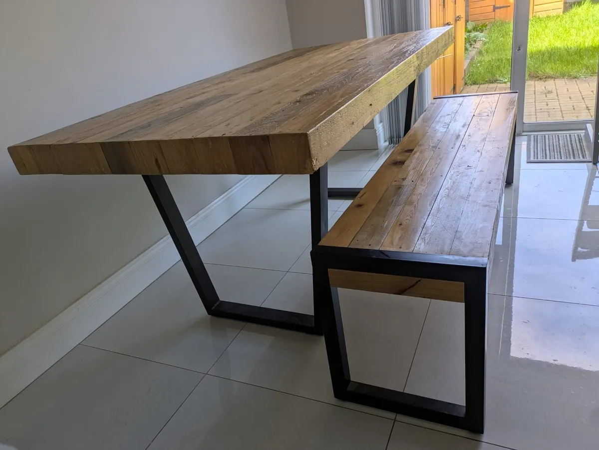 SALE AGREED: Reclaimed Timber Dining table & Bench - Image 2