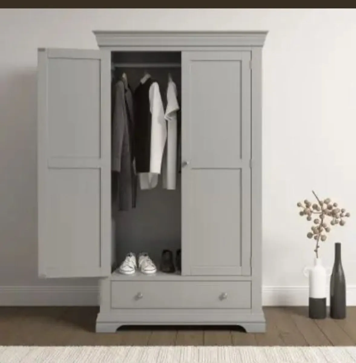 Bordeaux 2 Door Wardrobe Pebble Grey - Image 1