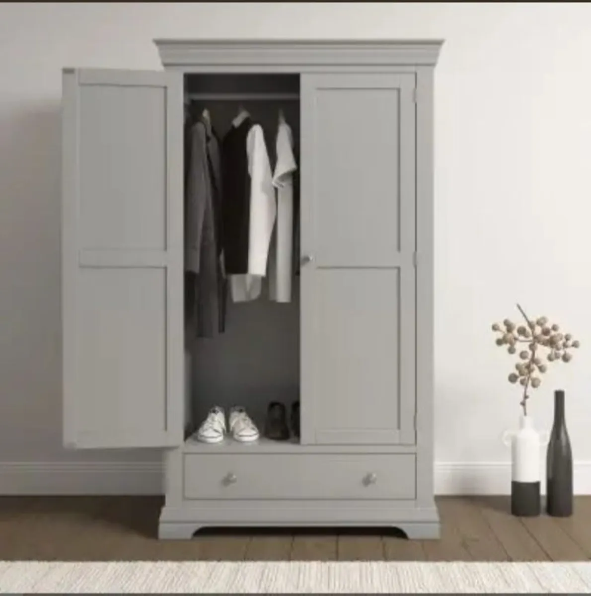 Bordeaux 2 Door Wardrobe Pebble Grey - Image 3