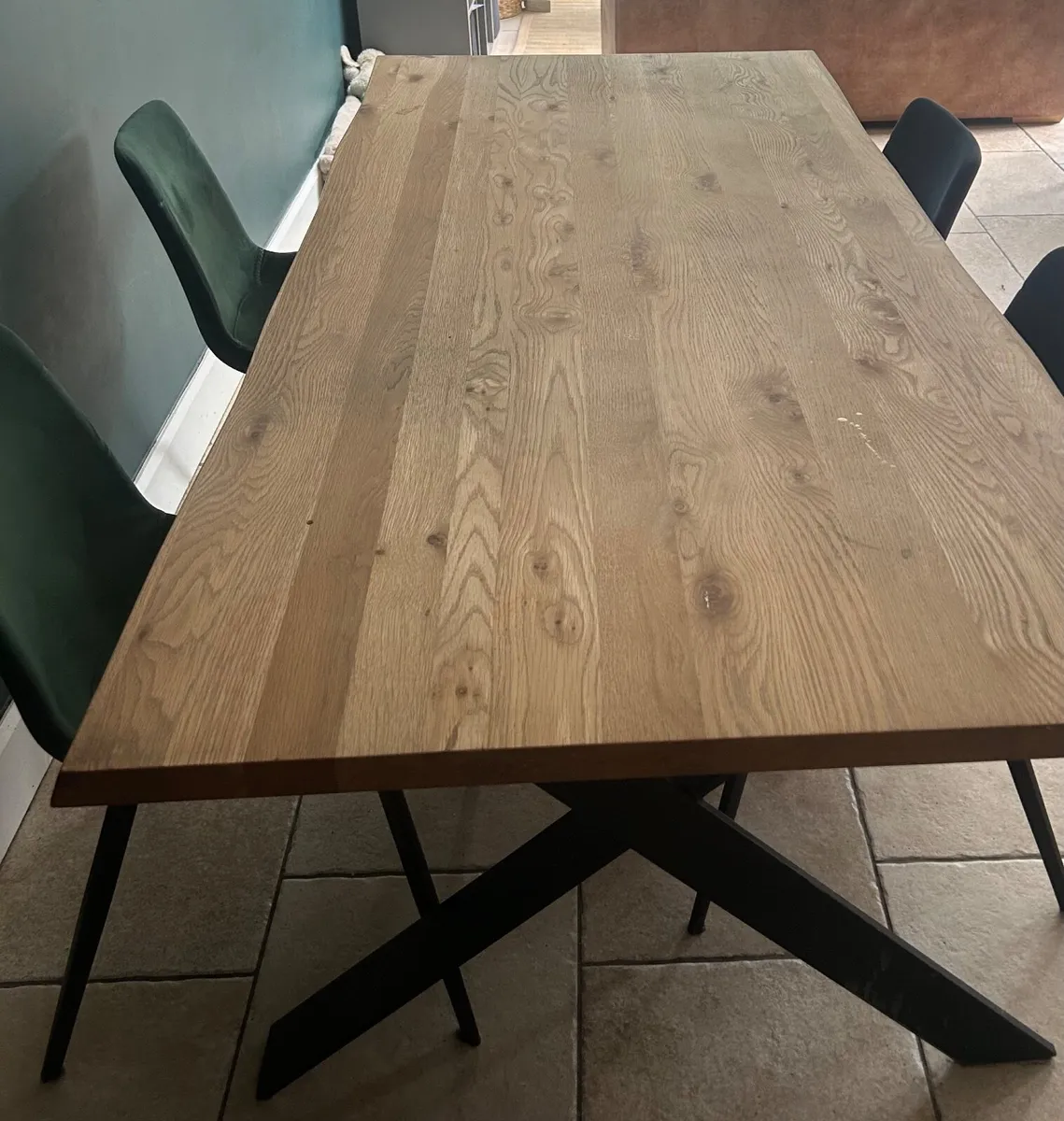 8 Seater Oak Dining Table + 4 Chairs - Image 1