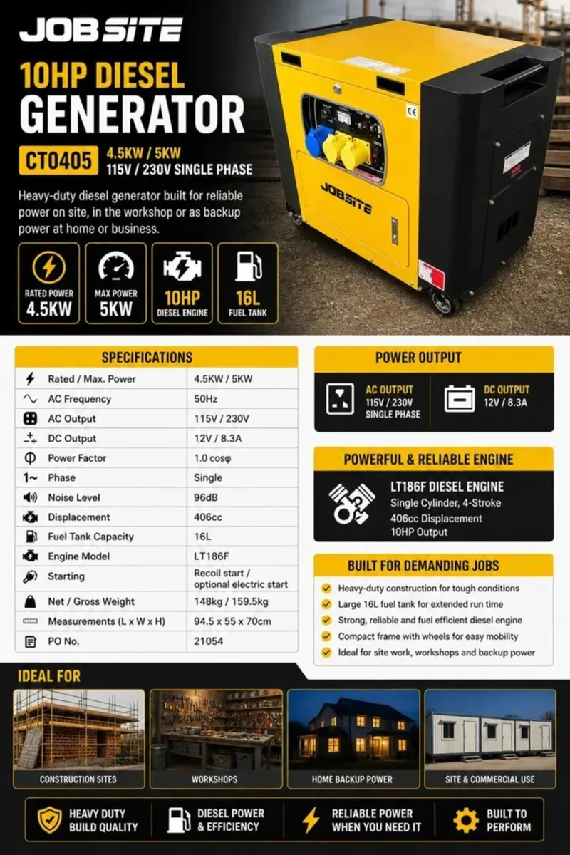 10Hp Diesel Generator5KW 115V / 230V Single Phase - Image 4