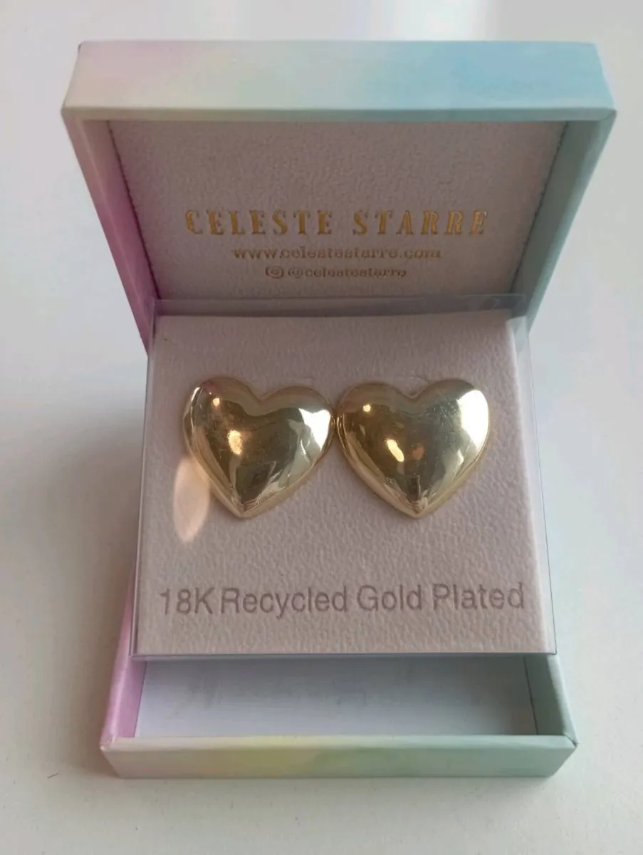 18K Recycled Gold Plated Heart Earrings - Image 2