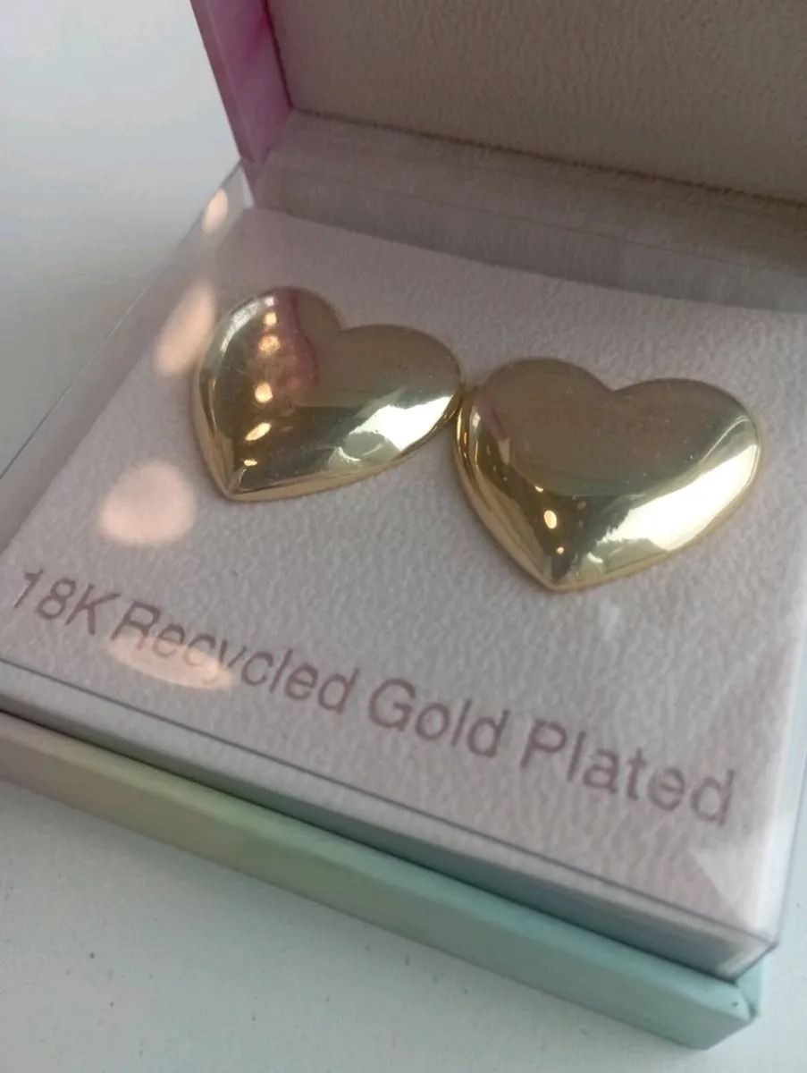 18K Recycled Gold Plated Heart Earrings - Image 3