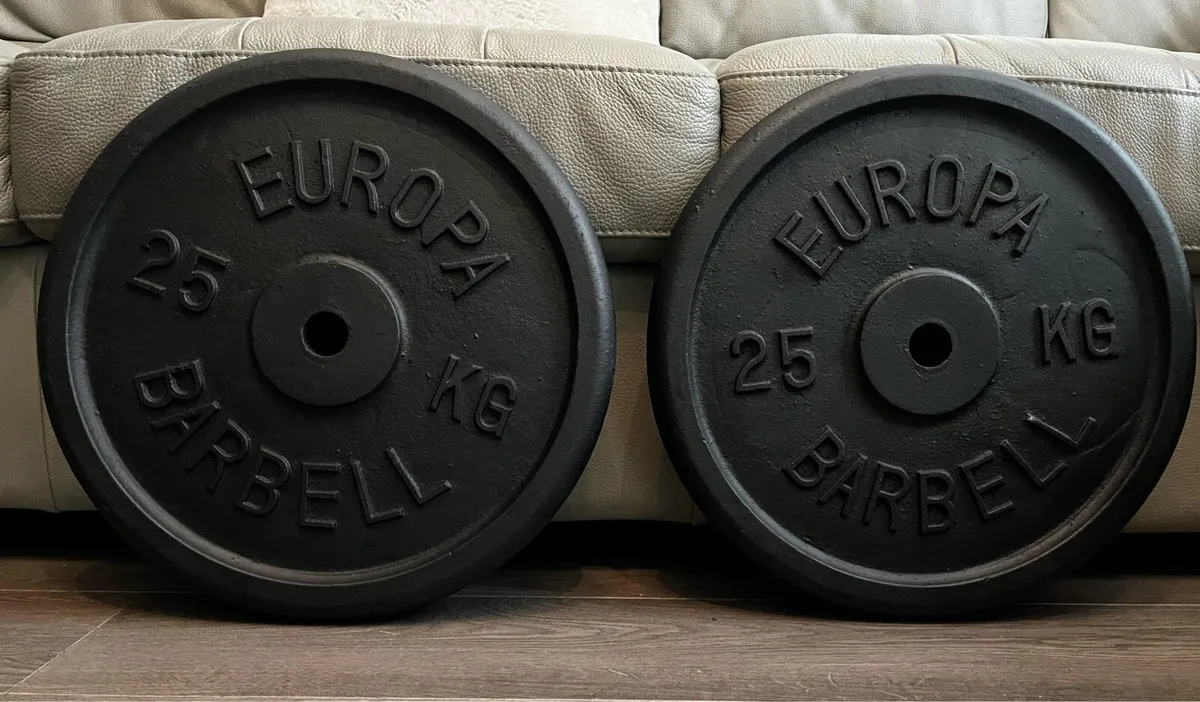 2x25kg standard 1” diameter cast iron weight pl - Image 1