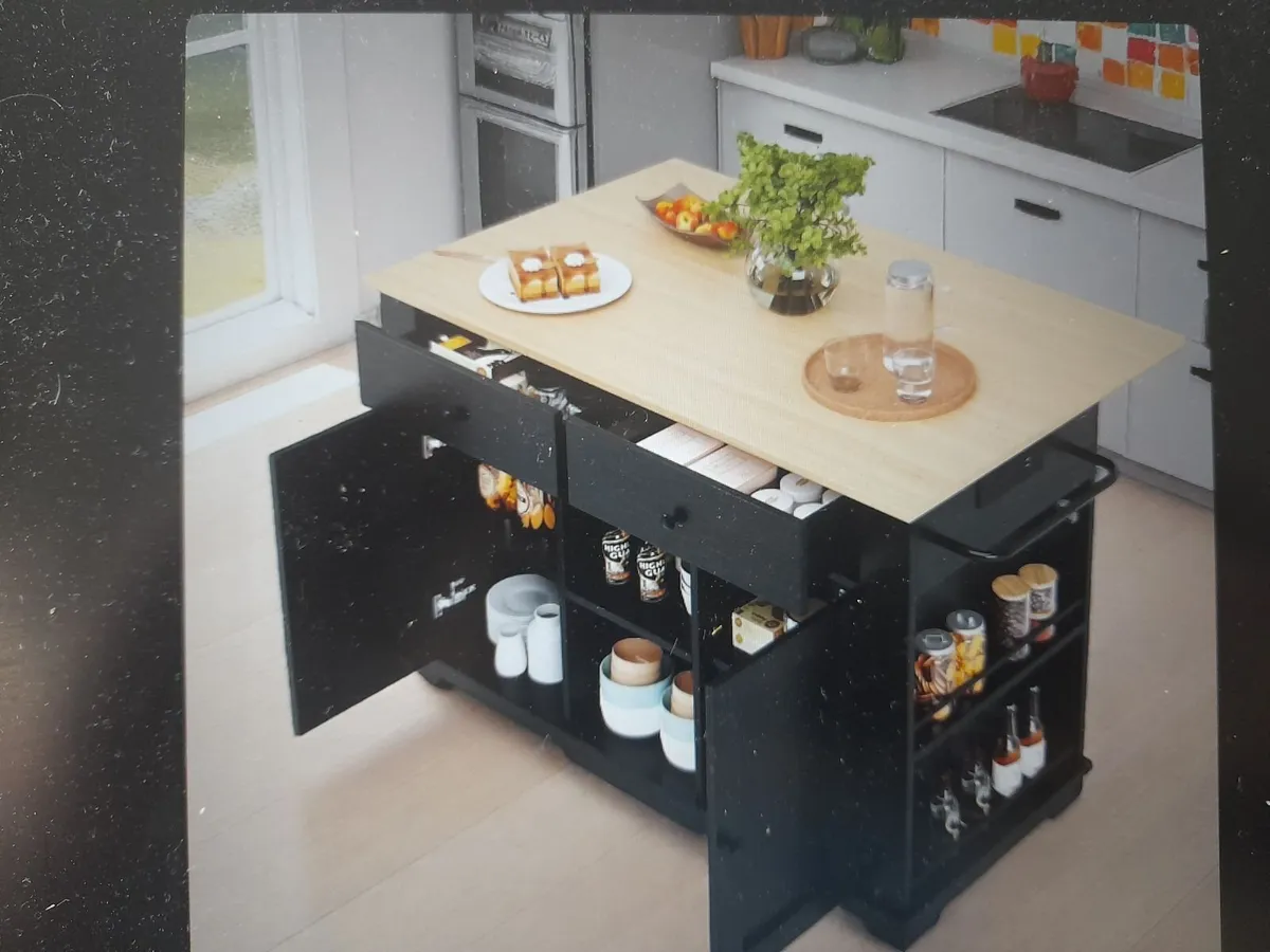 Kitchen Island with 2 Doors, 2 Drawers and Shelves - Image 3