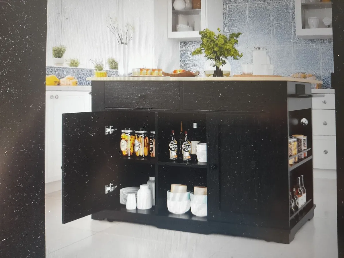Kitchen Island with 2 Doors, 2 Drawers and Shelves - Image 4