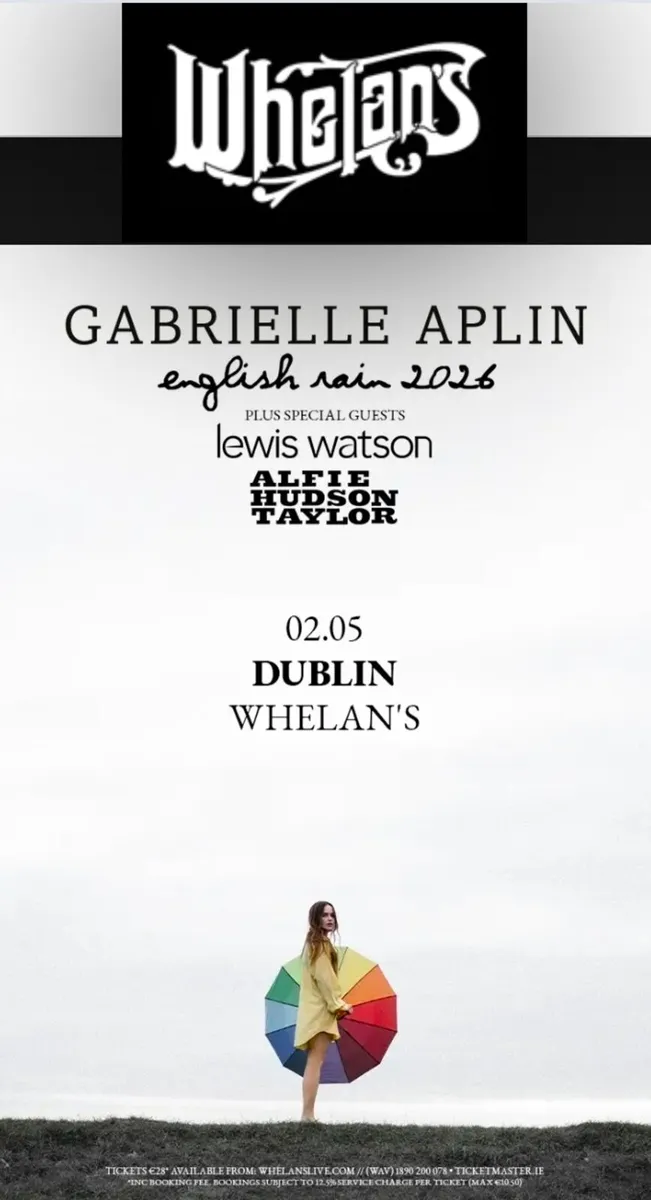 2 x tickets to Gabrielle Aplin Whelans May 2nd - Image 1