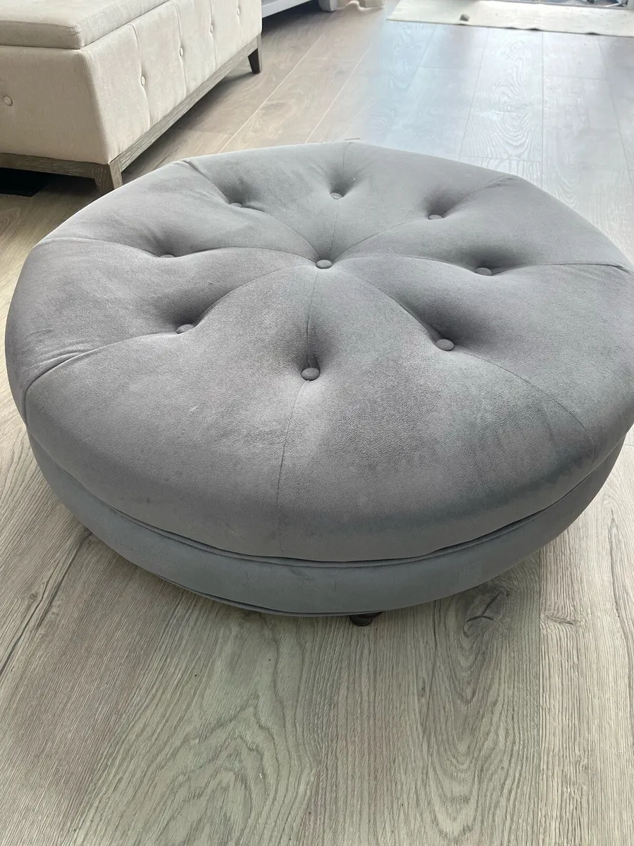 Grey Velvet Footstool - Image 1