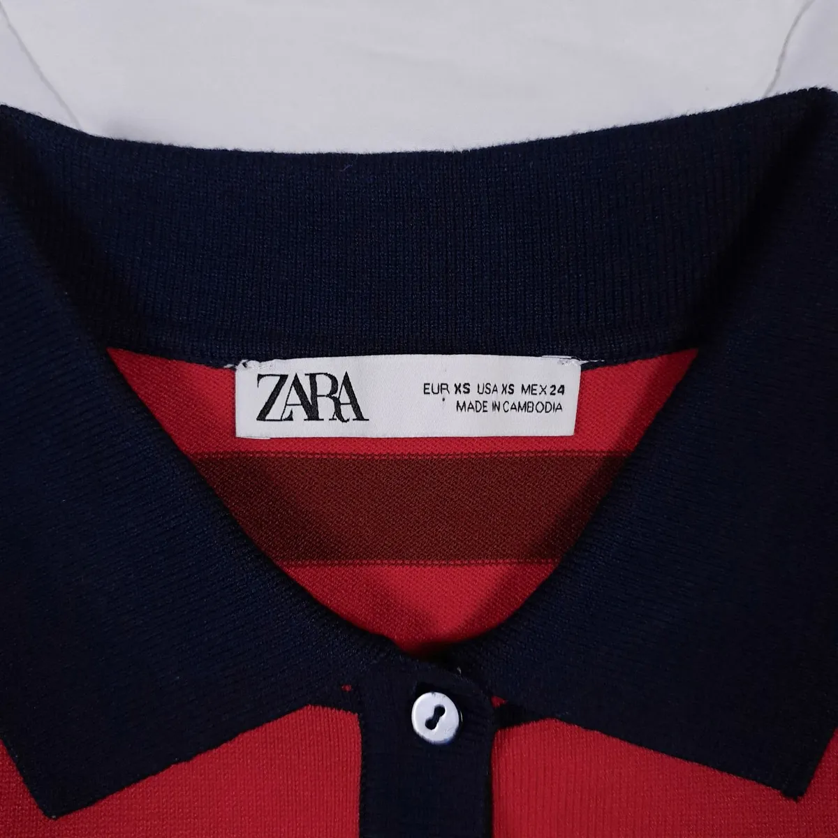 Zara Red Navy Striped Long Sleeve Polo Top Size XS - Image 2