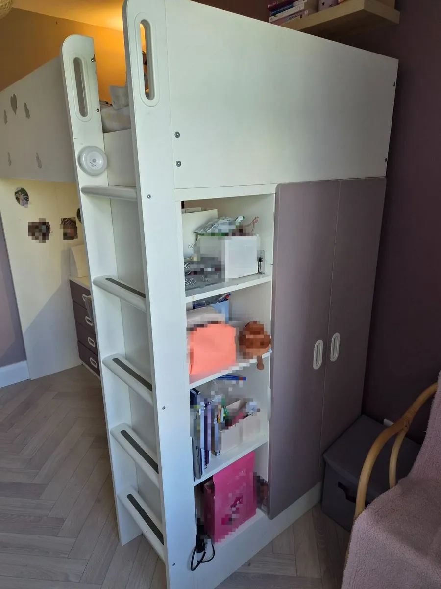 Loft bed frame with desk and storage - Image 1