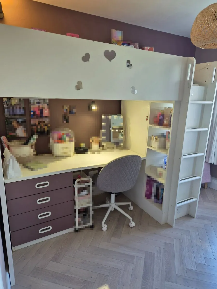 Loft bed frame with desk and storage - Image 2
