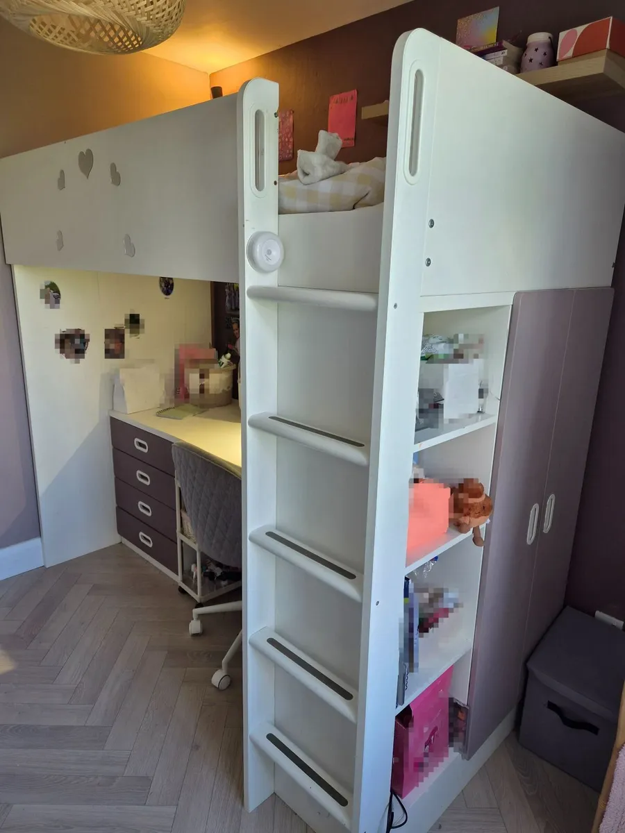 Loft bed frame with desk and storage - Image 3