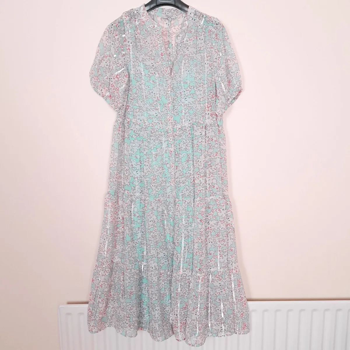 JD Williams Blue Floral Sparkly Midi Dress 14UK - Image 1