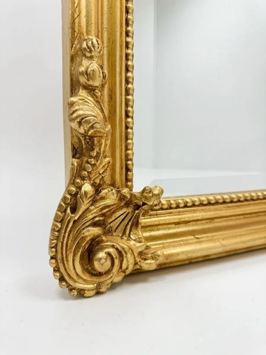 Large Ornate French Style Carved Scroll Mirror in Gilt Finish - Image 2