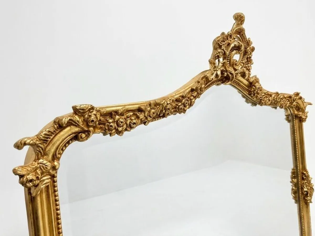 Large Ornate French Style Carved Scroll Mirror in Gilt Finish - Image 3