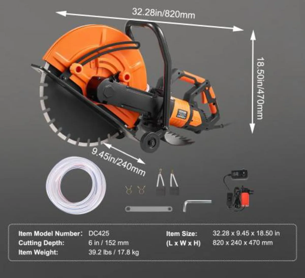 16"/40.6 cm Electric Concrete Saw Wet/Dry Saw Cutt - Image 2